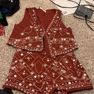 Zara Embroidered Vest and Shorts Set size large country